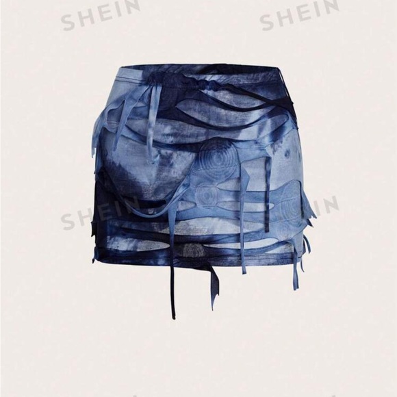 Tie-Dye Distressed Stand Collar Vest And Skirt Two Piece Set - Picture 2 of 9